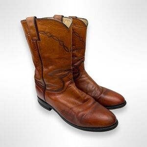 JUSTIN BOOTS brown leather roper boots